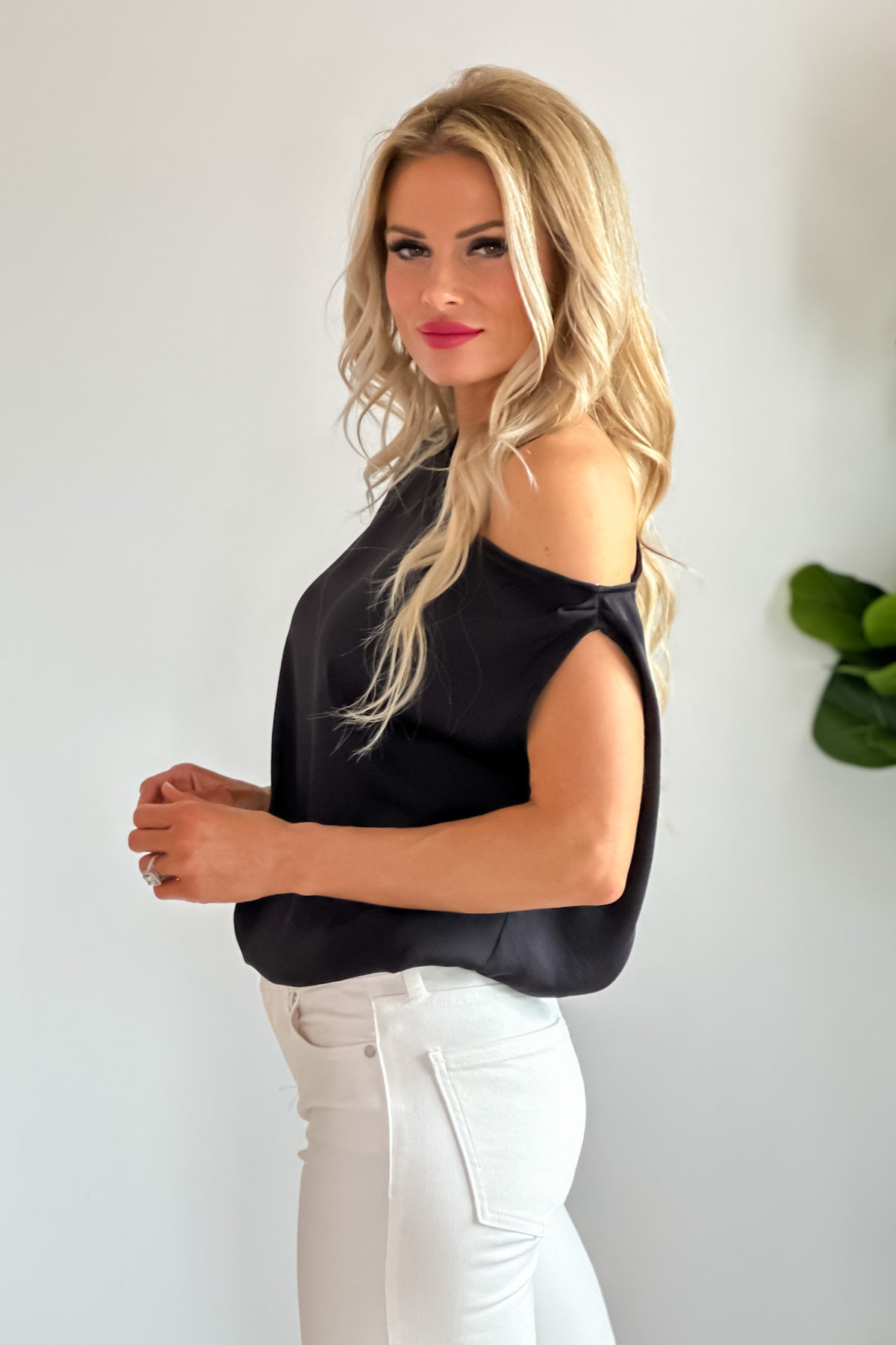 Always Ready Asymmetric Off Shoulder Top : Black