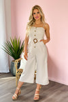 Favorite Adventure Button Front Cropped Jumpsuit : Light Beige