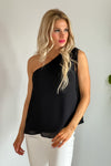 Eyes On Me Crinkle Drawstring One Shoulder Top : Black