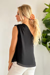 Eyes On Me Crinkle Drawstring One Shoulder Top : Black