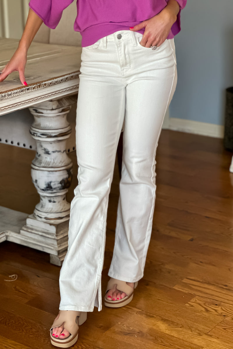 Full of Life Slit Bootcut Jeans : White