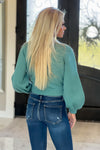 Delightfully Yours Wrapped Bubble Sleeve Sweater : Jade