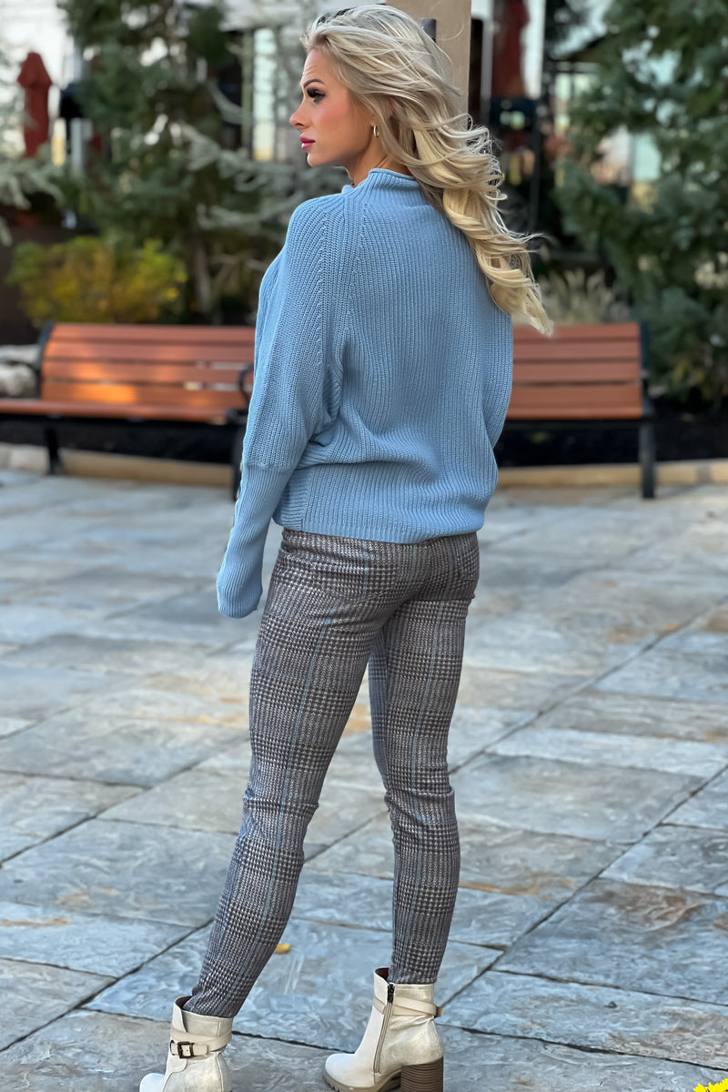 Liverpool Madonna Plaid Faux Suede Skinny Pant : Grey/Blue