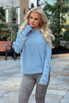Tribal Grace Dolman Button Sleeve Sweater : Sky Blue