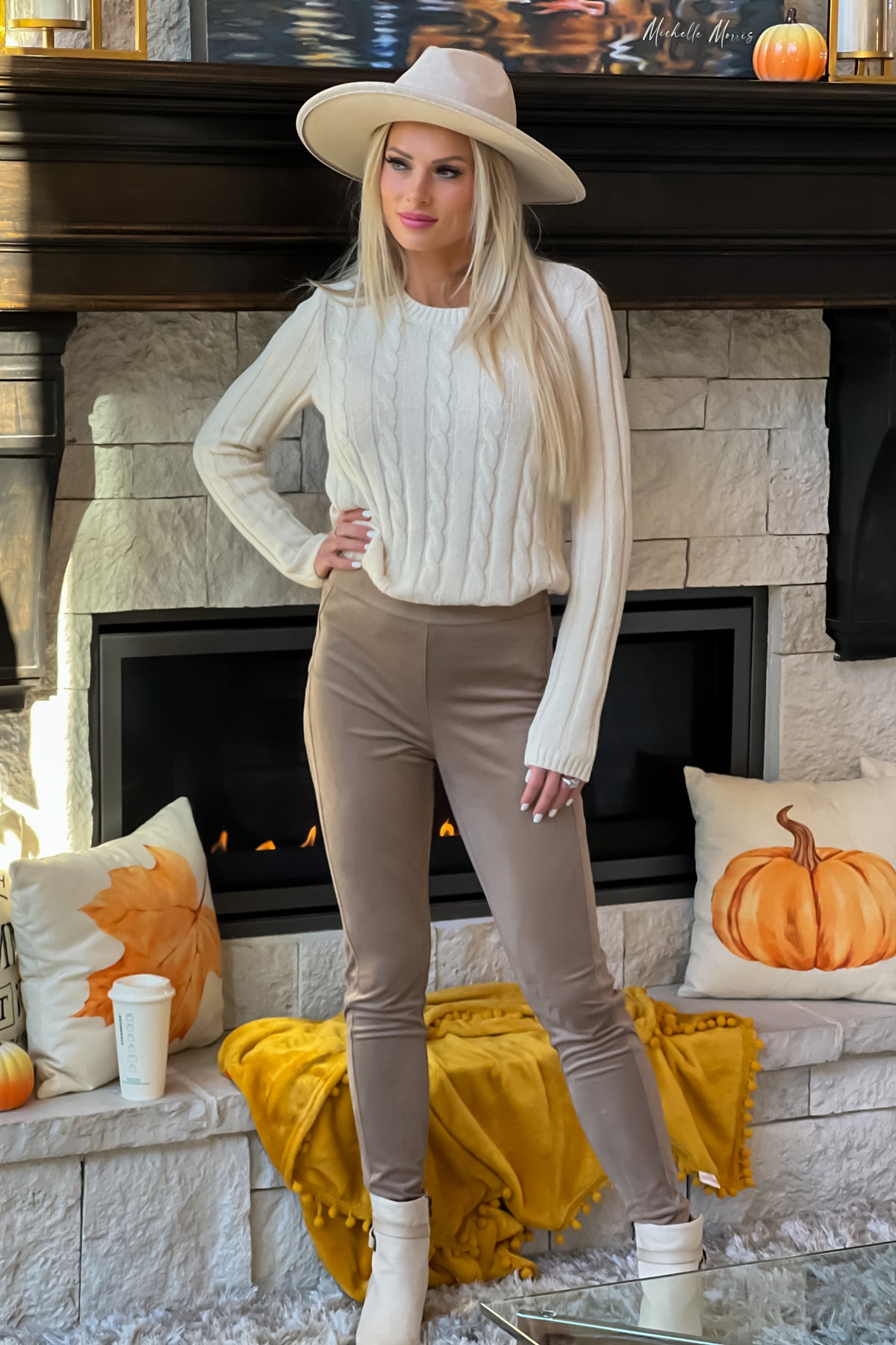 Tribal Flatten It Faux Suede Legging : Beige