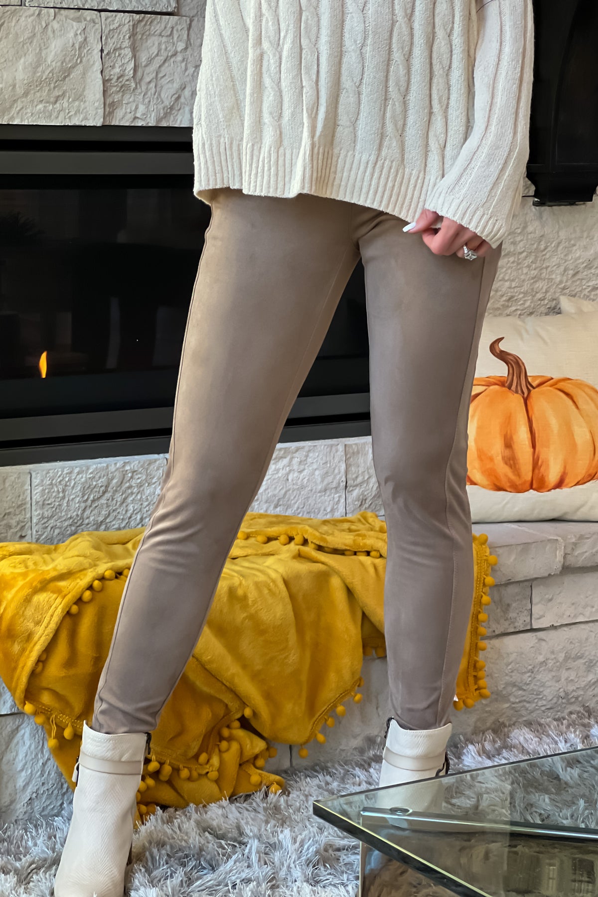 Tribal Flatten It Faux Suede Legging : Beige