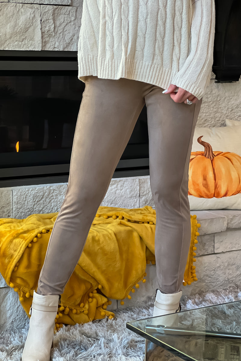 Tribal Flatten It Faux Suede Legging : Beige