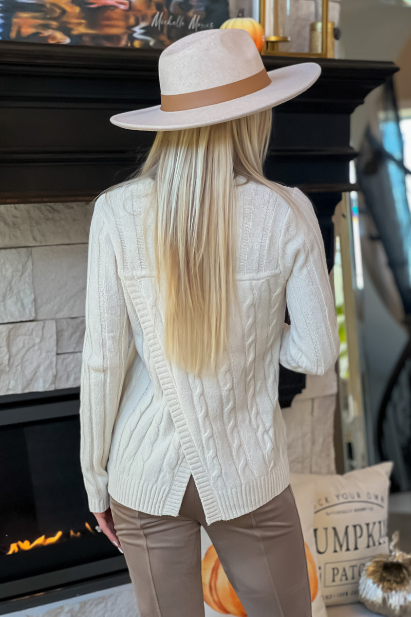 Liverpool Malibu Slit Back Cable Knit Sweater : Sand