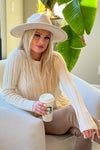Liverpool Malibu Slit Back Cable Knit Sweater : Sand