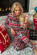 Hooded Fair Isle Soft Pajama Set : Red/Black
