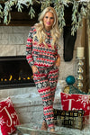 Hooded Fair Isle Soft Pajama Set : Red/Black