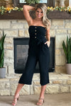 Kept Promises Smocked Tube Cropped Jumpsuit : Black