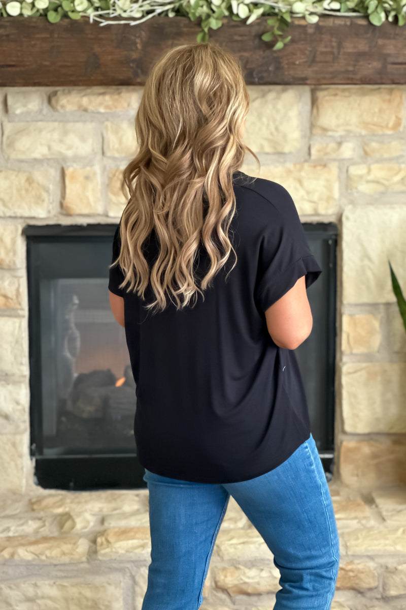 That Easy Style Dolman Sleeve V-Neck Top : Black