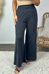 Just You Wait Smocked Waist Wide Leg Pant : Black