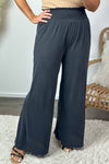 Just You Wait Smocked Waist Wide Leg Pant : Black