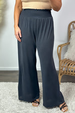 Just You Wait Smocked Waist Wide Leg Pant : Black