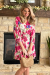 Nothing Better Floral Dolman Sleeve Dress : Beige/Pink