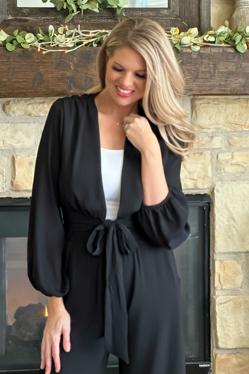 On The Move Tie Front Wrap Top : Black