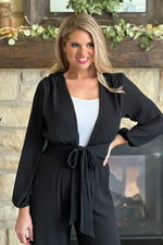 On The Move Tie Front Wrap Top : Black