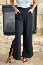 Glam Style Side Slit Wide Leg Pant : Black