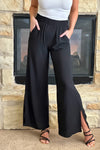 Glam Style Side Slit Wide Leg Pant : Black