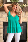 Under The Palms Tiered Ruffle Sleeve Tank : Green