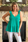 Under The Palms Tiered Ruffle Sleeve Tank : Green