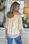 She's A Lady Smocked Off Shoulder Bell Sleeve Blouse : Light Yellow