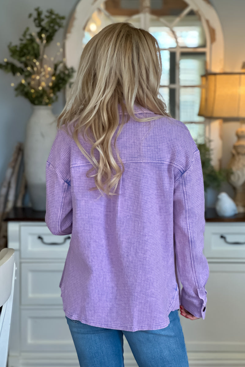 What I Like Washed Thermal Shacket : Lavender