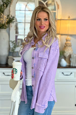 What I Like Washed Thermal Shacket : Lavender