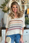 See The Rainbow Crochet Dolman Short Sleeve Sweater : Cream/Multi