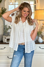 This Is The Day Embroidered Mesh Button Down Shirt : Cream