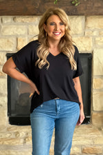 That Easy Style Dolman Sleeve V-Neck Top : Black