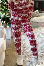 Snowflake Fleece Lined Jogger Pajama Set : Red
