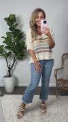 See The Rainbow Crochet Dolman Short Sleeve Sweater : Cream/Multi
