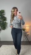Liverpool Keltie Abstract Snake Mock Neck Top : Grey/Blue/Multi