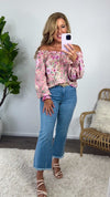 Garden Party Off Shoulder Balloon Sleeve Blouse : Blush/Floral