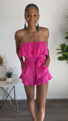 Beautiful Now Flutter Tube Romper : Hot Pink