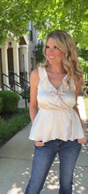 Truly Chic Sleeveless Open Back Ruffle Blouse : Champagne