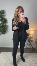 Private Jet Long Sleeve Open Blazer : Black