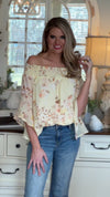 She's A Lady Smocked Off Shoulder Bell Sleeve Blouse : Light Yellow