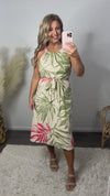 Oahu Happiness Halter Hi-Lo Midi Dress : Cream/Sage/Coral