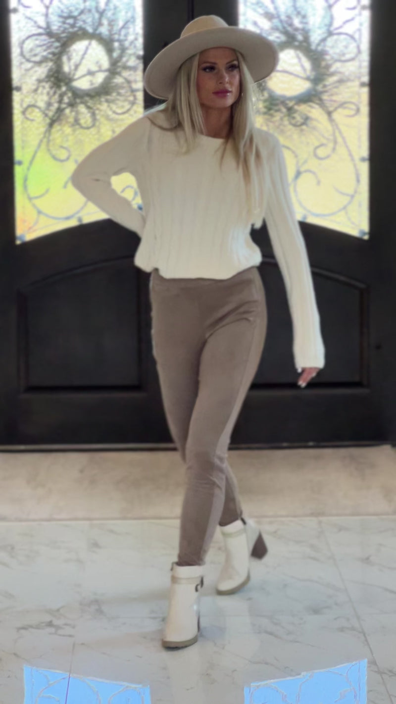 Tribal Flatten It Faux Suede Legging : Beige