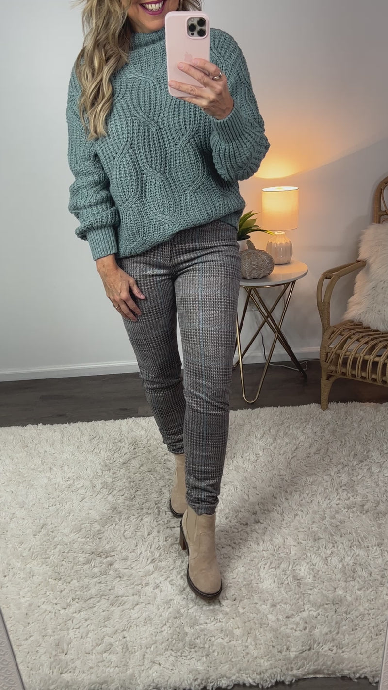 Liverpool Madonna Plaid Faux Suede Skinny Pant : Grey/Blue