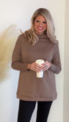 Tribal Funnel Neck Ribbed Knit Tunic : Tan