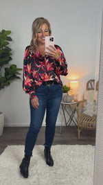 Love The Drama Bubble Sleeve Shift Blouse : Black/Red/Orange