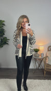 Fire Pit Sippin' Fringe Trimmed Open Cardigan : Cream/Black