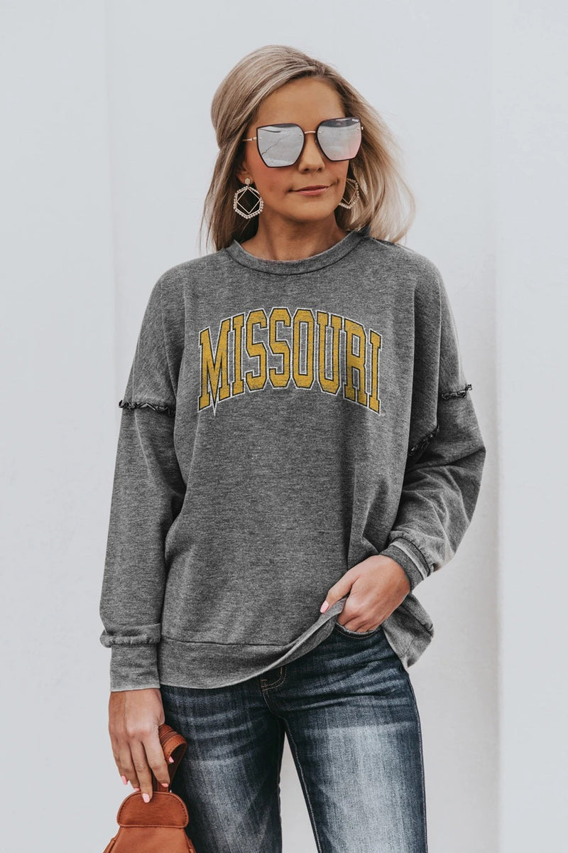 Missouri Tigers Ruffle Detail Long Sleeve Pullover : Charcoal