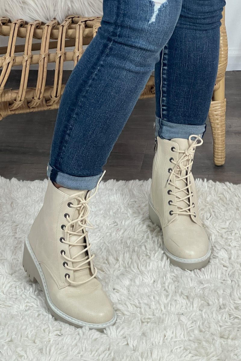 Corkys Ghosted Combat Boots : Cream