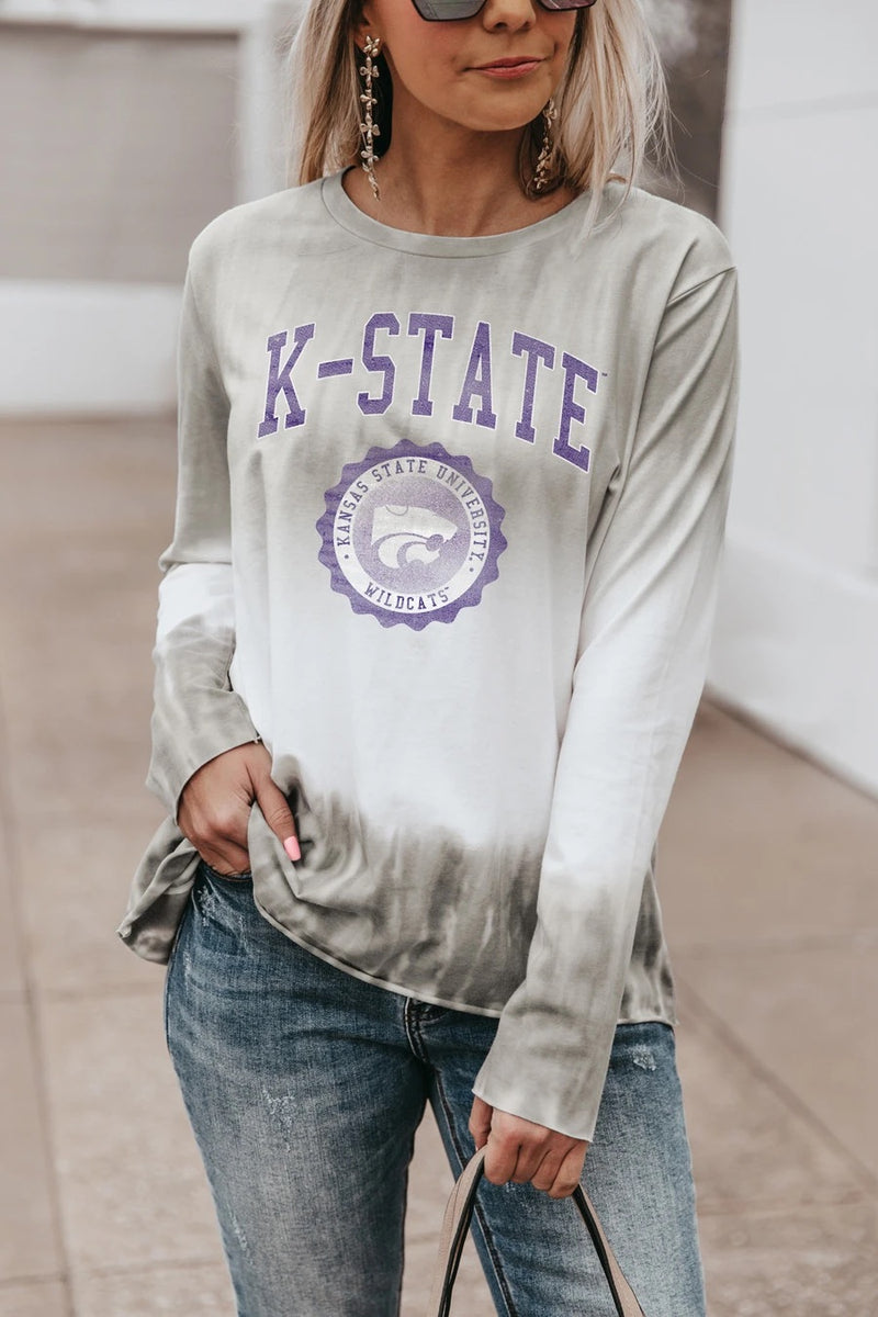 Kansas State Wildcats Tie Dye Long Sleeve Top : Grey